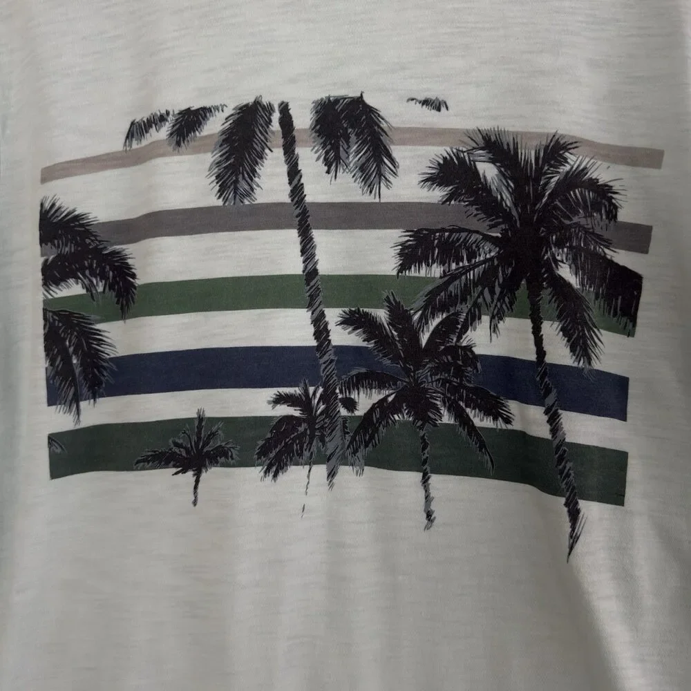 Banana Republic Vintage Graphic T Shirt Mens Large Aqua Palm Stripe Short Sleeve